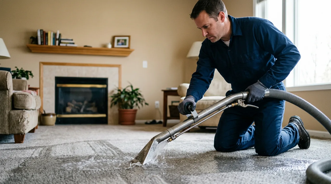 Water damage restoration technician working near Houston, MO